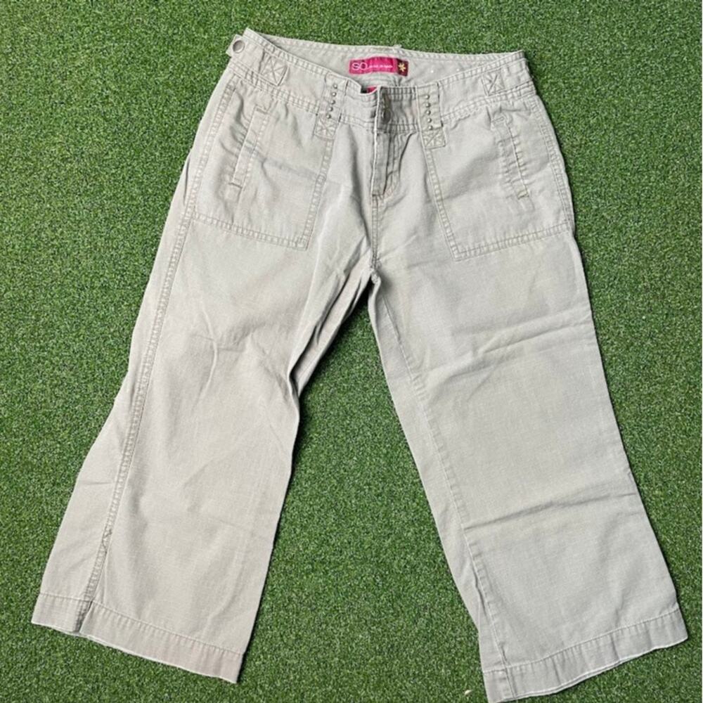Vintage Y2K 2000s So... Faded Green Studded Low Rise Cargo Capris Sz 3